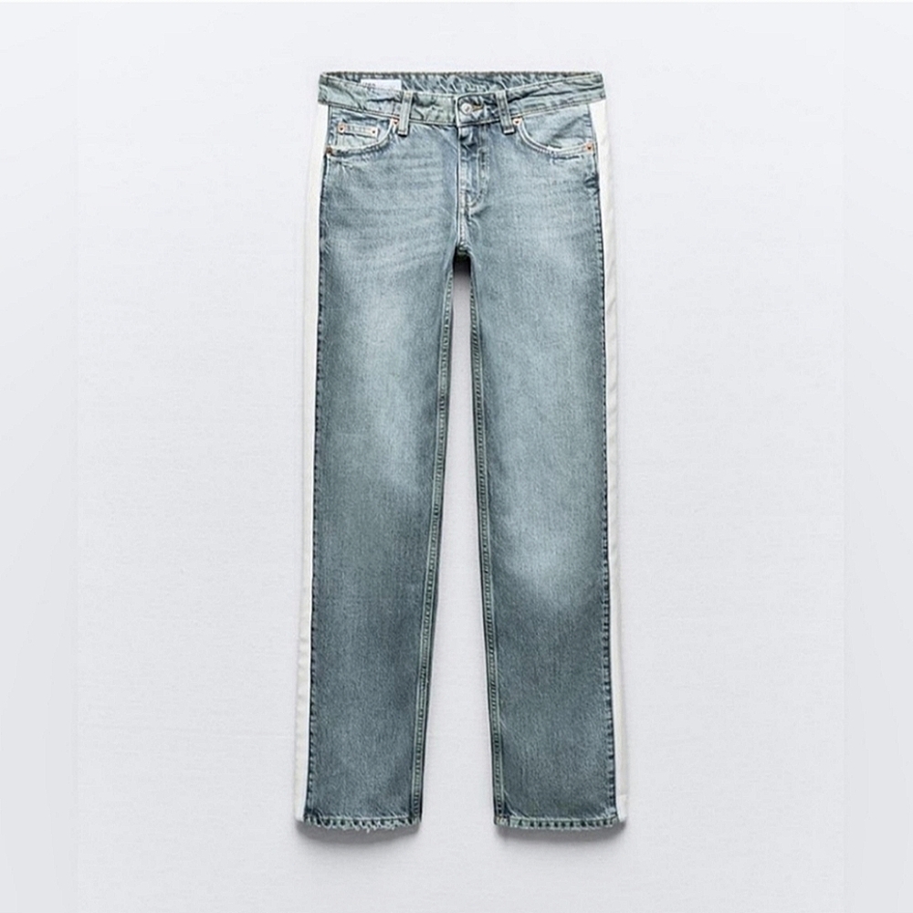 ZARA LOW RISE JEANS WITH WHITE STRIPE DETAIL ON SIDES✨️SIZE 4 ✨️ - Picture 3 of 7
